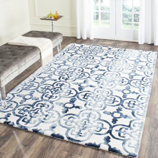 SAFAVIEH Dip Dye Collection Area Rug - 5' x 8', Ivory & Navy, Handmade Moroccan Watercolor Wool, Ideal for High Traffic Areas in Living Room, Bedroom (DDY711P)