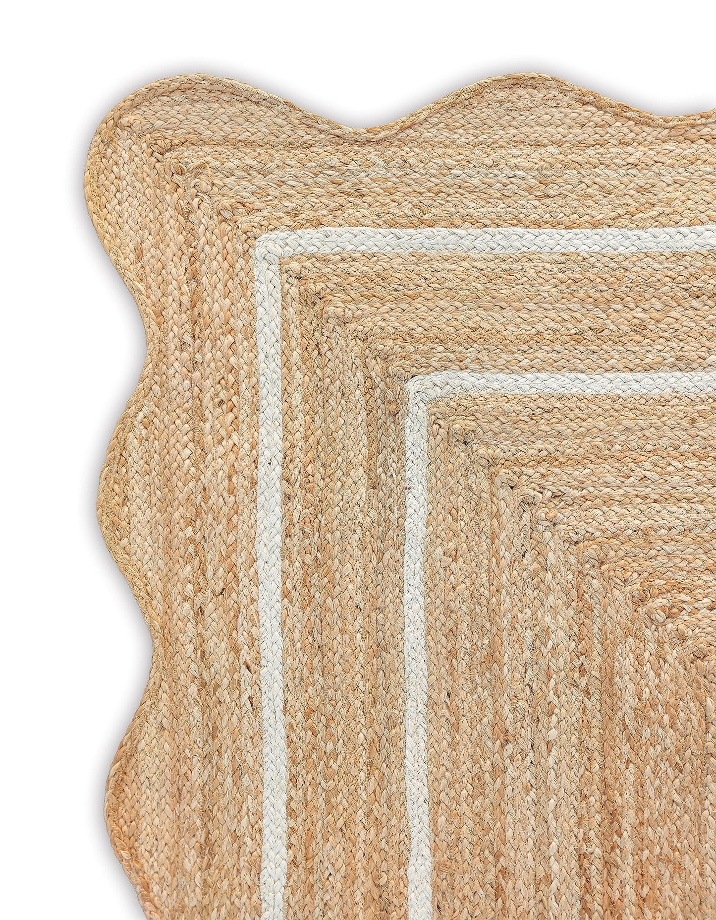 Weaving Village Wave Scalloped Natural Jute Rug Boho Jute Rug Entryway Runner Rug Farmhouse Scallop Rug, Off White (2'x3')