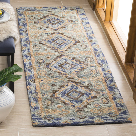 SAFAVIEH Aspen Collection Runner Rug - 2'3" x 7', Blue & Beige, Handmade Boho Wool, Ideal for High Traffic Areas in Living Room, Bedroom (APN504A)