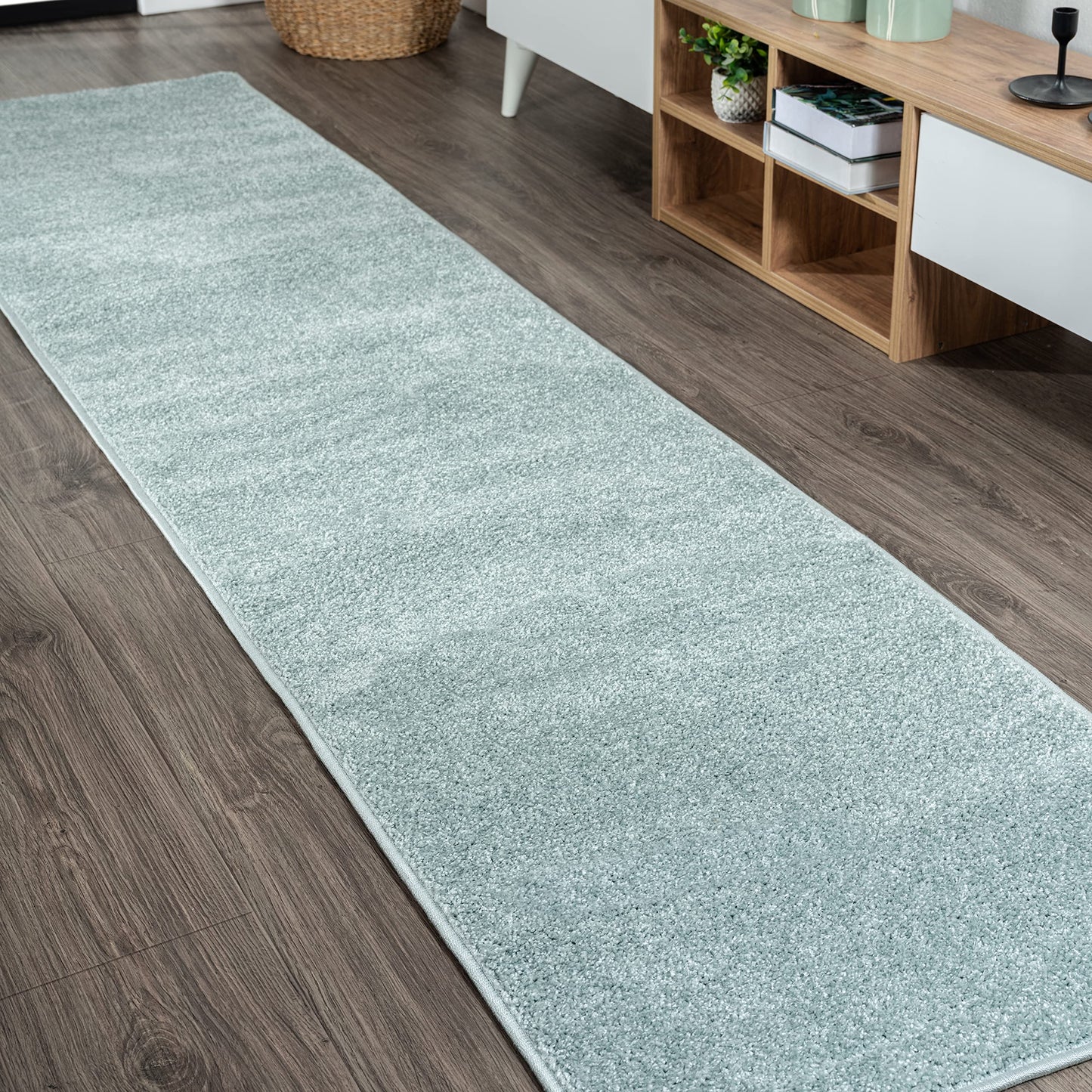 JONATHAN Y Haze Solid Low-Pile Aqua Blue Runner Rug 2x10, Coastal,Bohemian,Minimalist,Classic, Easy-Cleaning for Living Room,Bedroom,Kitchen,Pet Friendly,Non-Shedding (SEU100S-210)