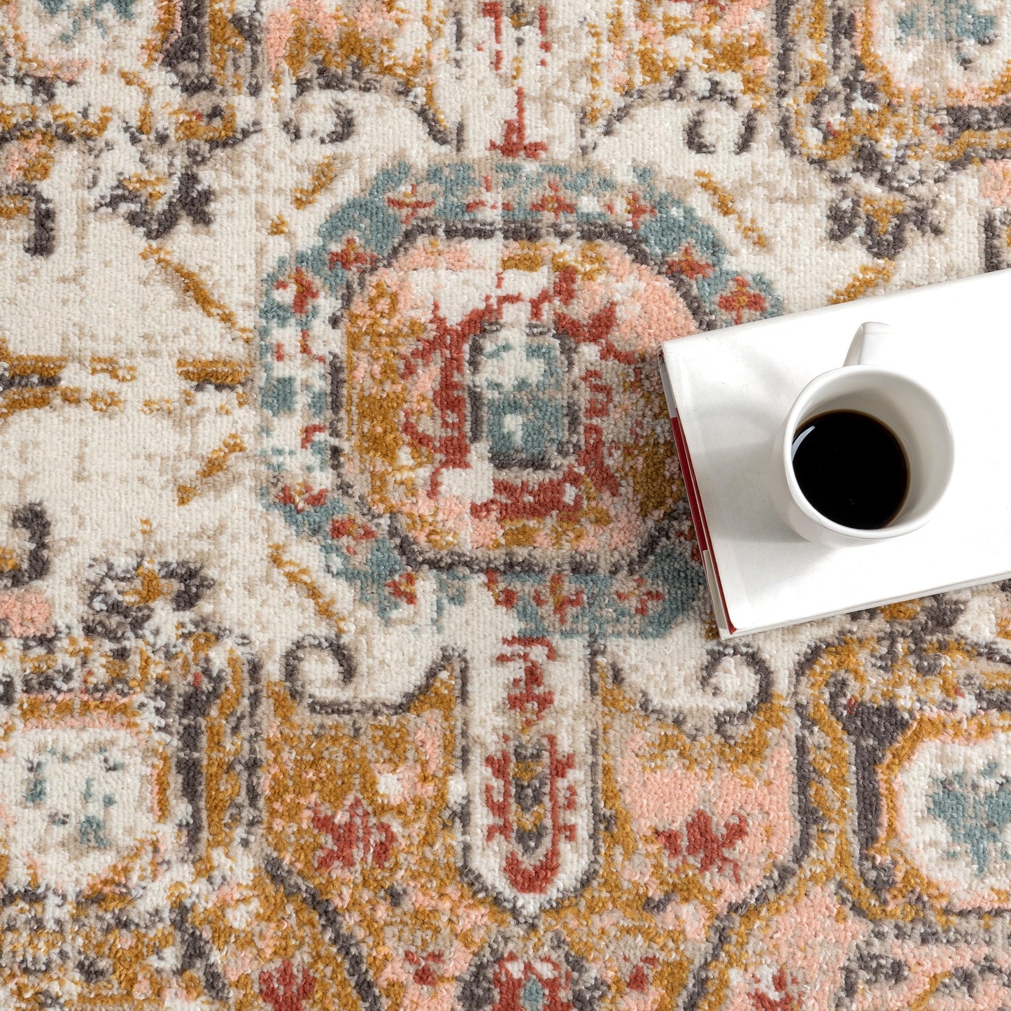 nuLOOM Performance Oriental Style Area Rug, Vintage Design, Durable, Easy to Clean, Justine Beige, Oval 4' x 6'