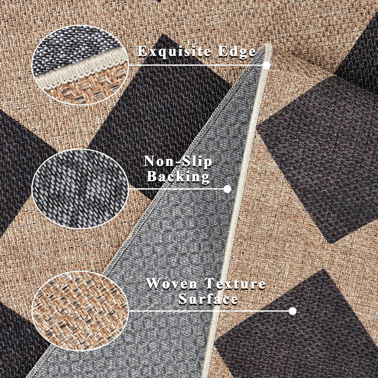 Checkered Easy Jute Rug 5x7 Outdoor Patio Rug Washable Area Rugs for Living Room Bedroom Non Slip Neutral Farmhouse Indoor Outdoor Carpet for Backyard Patio Office