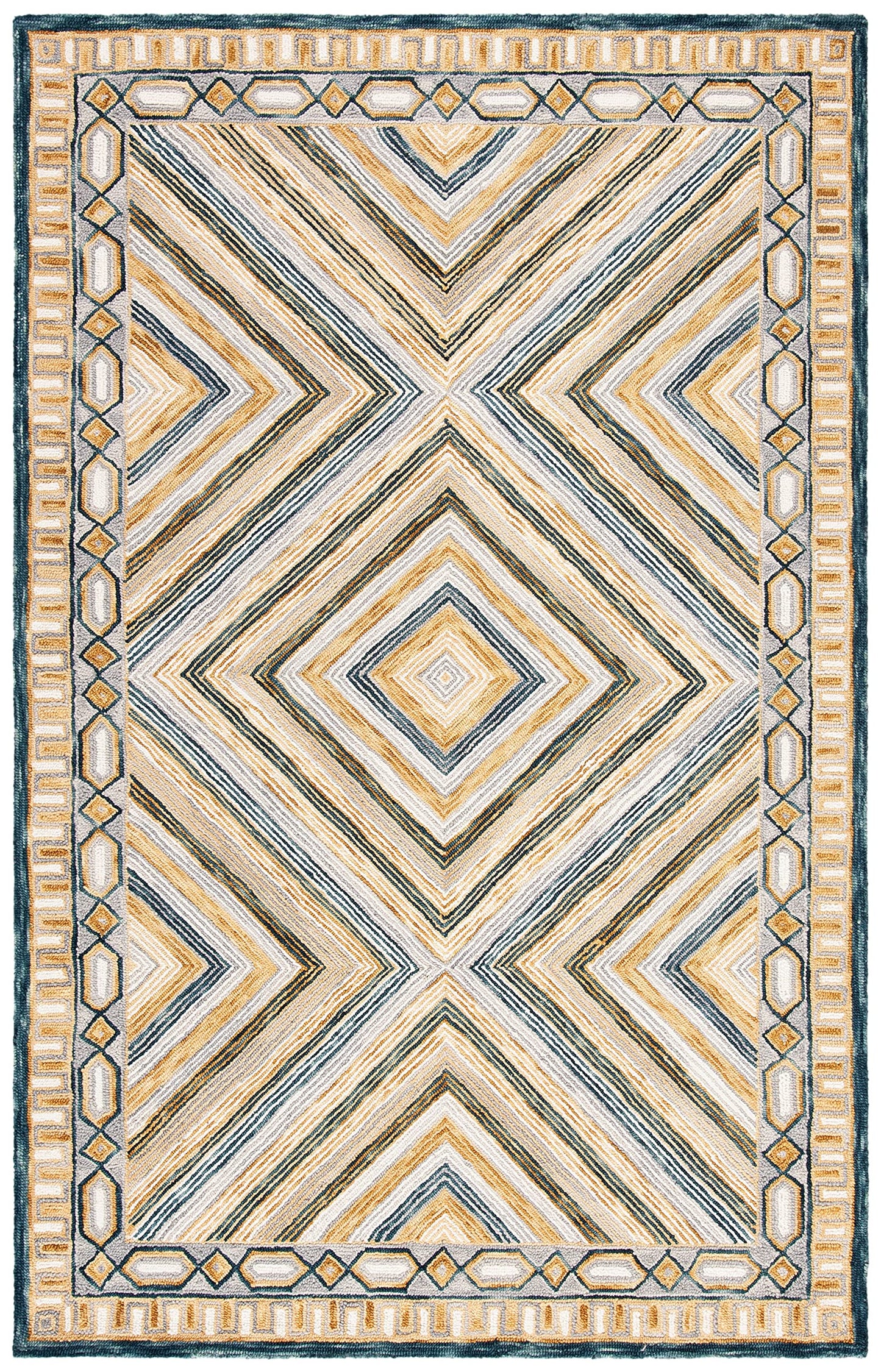 SAFAVIEH Aspen Collection Area Rug - 6' x 9', Navy & Gold, Handmade Boho Wool, Ideal for High Traffic Areas in Living Room, Bedroom (APN809N)