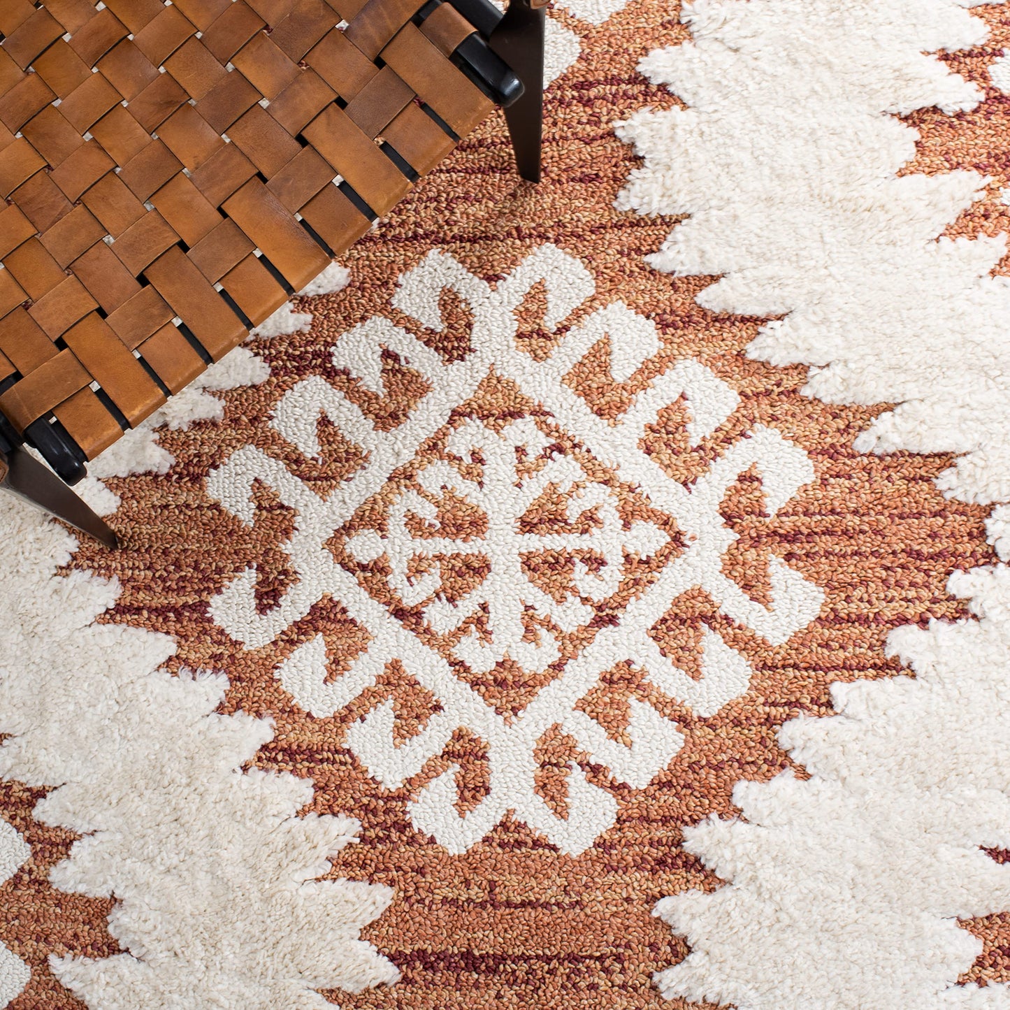 SAFAVIEH Area Rug 8x10 - Moroccan Tassel Shag Collection - Large - Orange & Ivory, Boho Design, Non-Shedding & Easy Cleaning, Plush Pile, Ideal for Living Room, Bedroom, Dining Space (MTS652P)