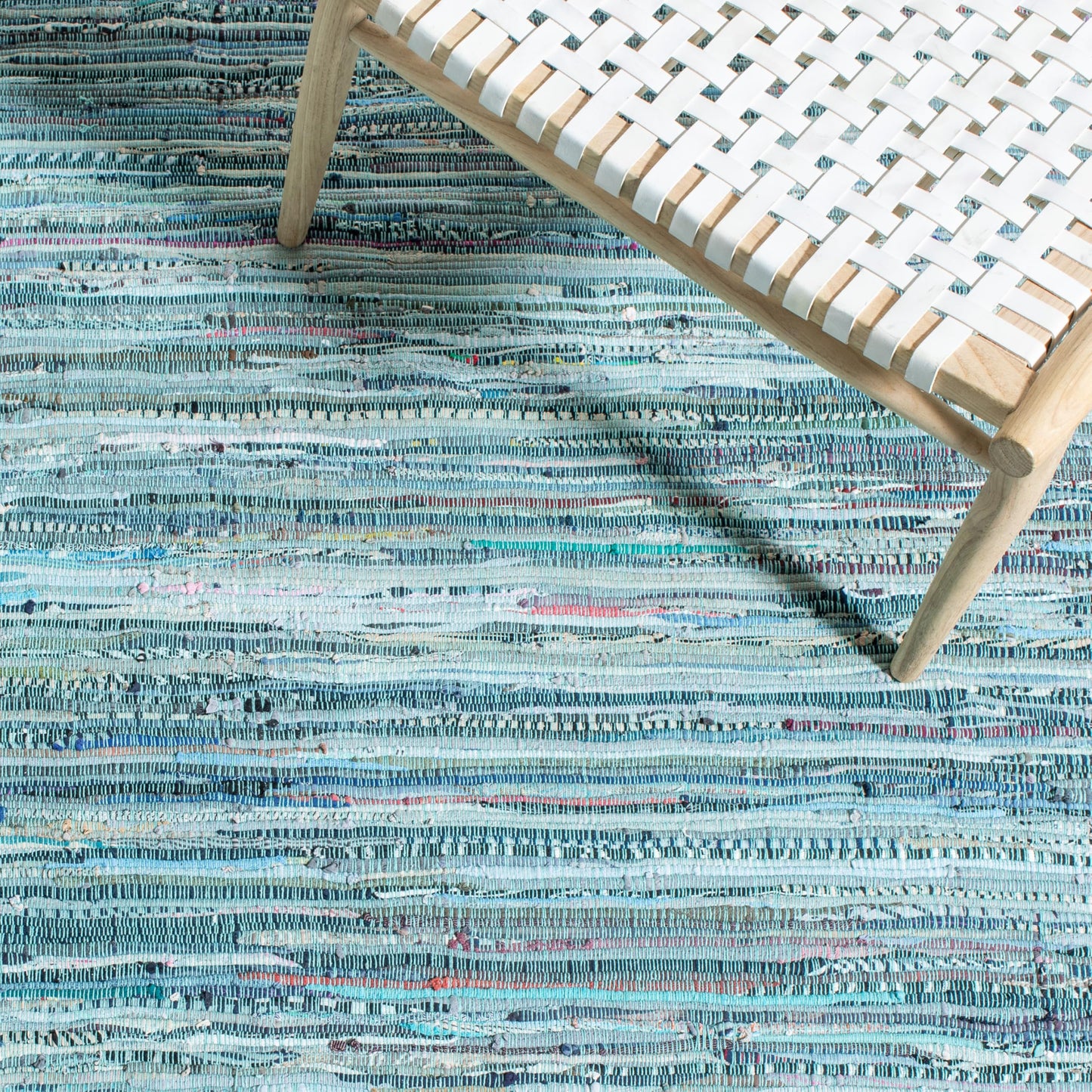 SAFAVIEH Area Rug 8x10 - Rag Collection - Large - Turquoise & Multi, Handmade Cotton, Boho Stripe Pattern, Ideal for Living Room, Bedroom, Office, Dining Space (RAR127C)