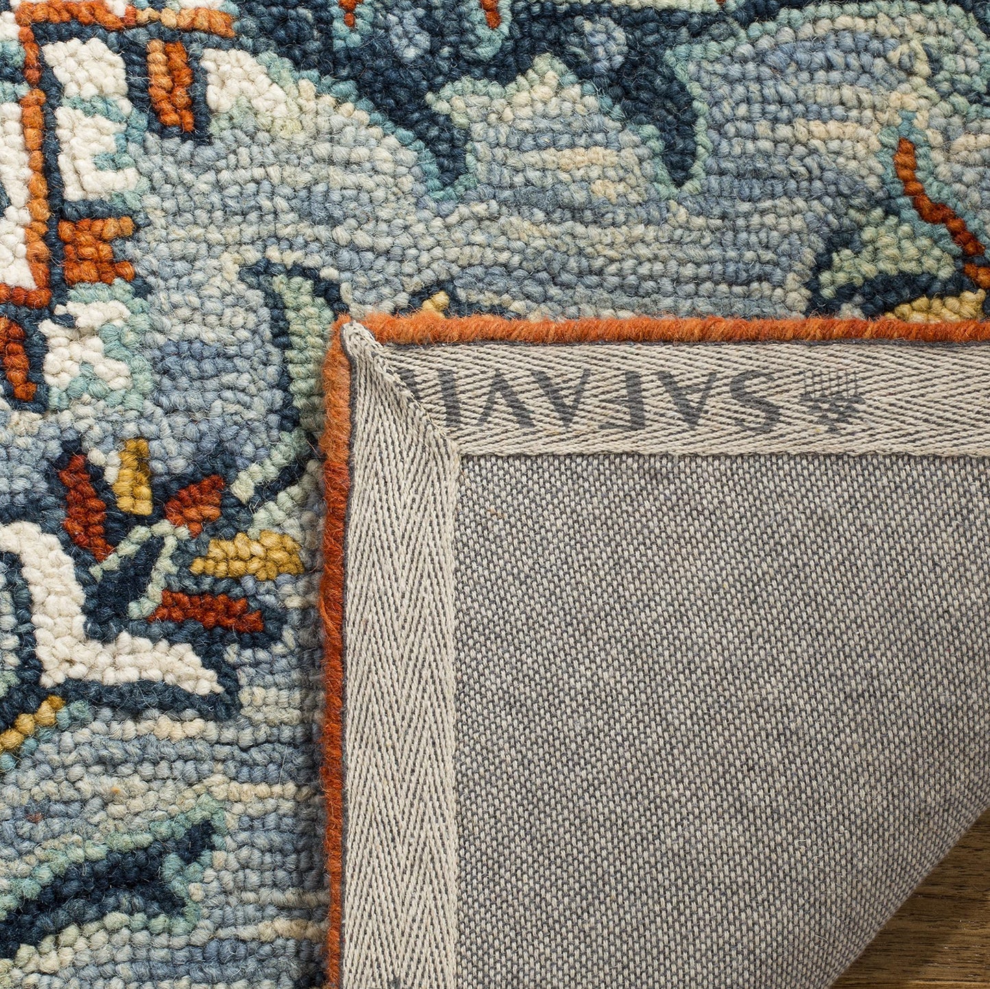 SAFAVIEH Aspen Collection Area Rug - 3' Square, Blue & Rust, Handmade Boho Wool, Ideal for High Traffic Areas in Living Room, Bedroom (APN312A)