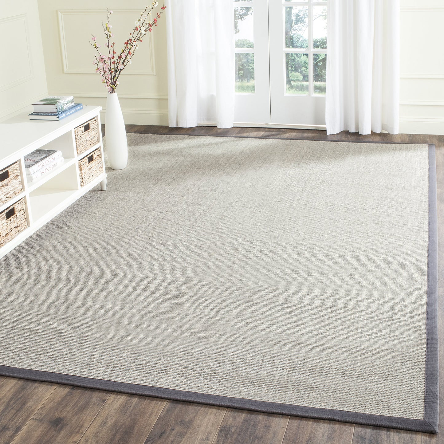 SAFAVIEH Natural Fiber Collection Area Rug - 8' Square, Marble & Grey, Border Sisal Design, Easy Care, Ideal for High Traffic Areas in Living Room, Bedroom (NF441B)