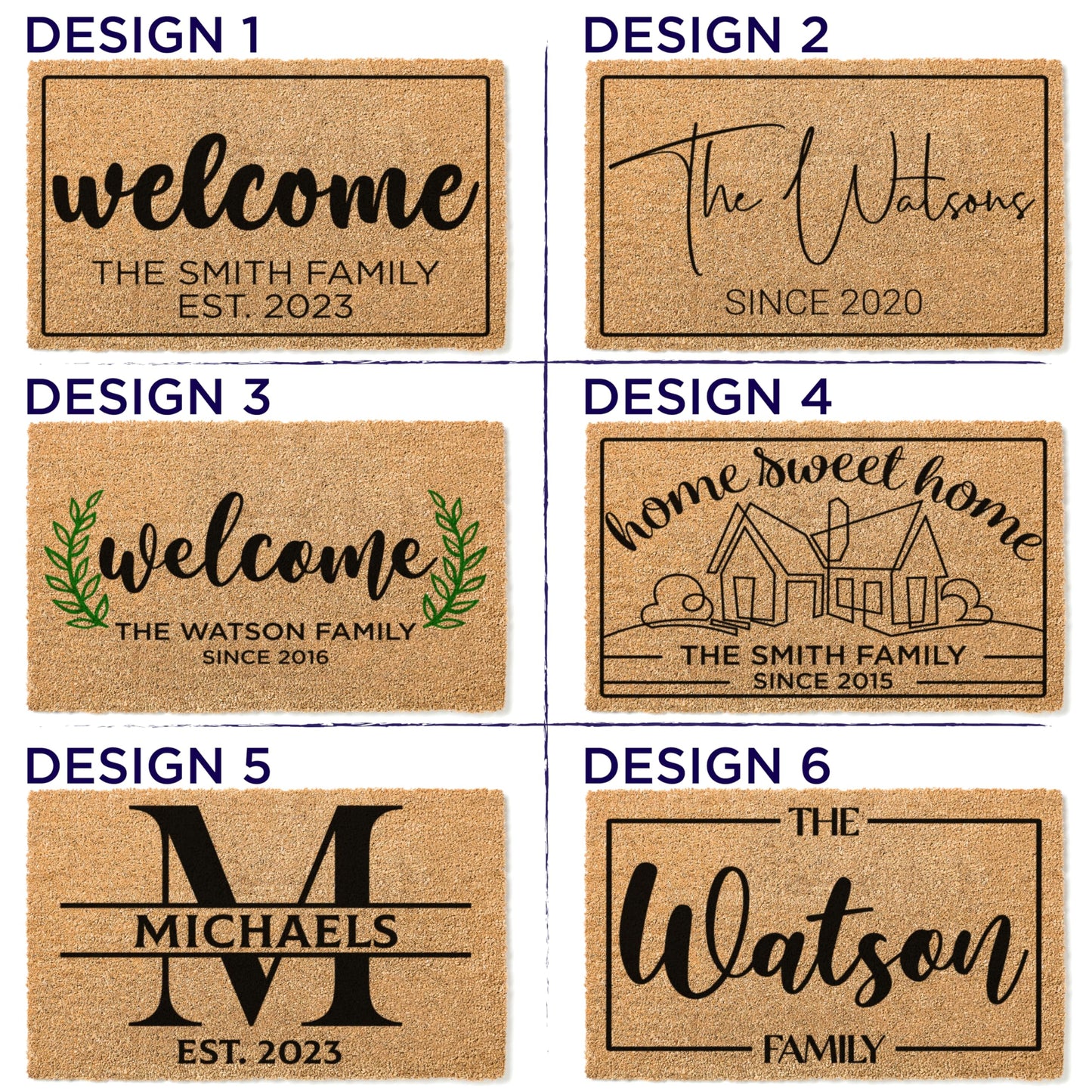 GIFTBYGIFTY Personalized Doormat with Family Name & 6 Designs, 18" x 30" - Durable Coir Fiber with Anti-Slip Backing, Outdoor-Indoor Use