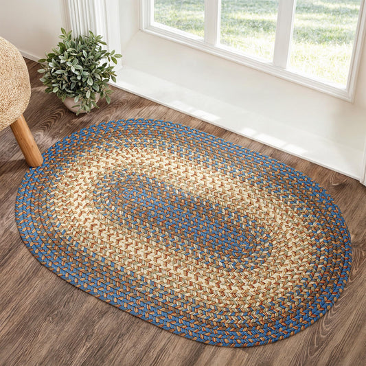 RRI Home Decor EastEnd EL93 Blue Lake 2' x 3' Oval - Braided Area Rug, Home Decor, Floor Mat or Bedroom Rug - Easy Care, Ideal for High Traffic Areas in Hallway and Living Room - Made in USA
