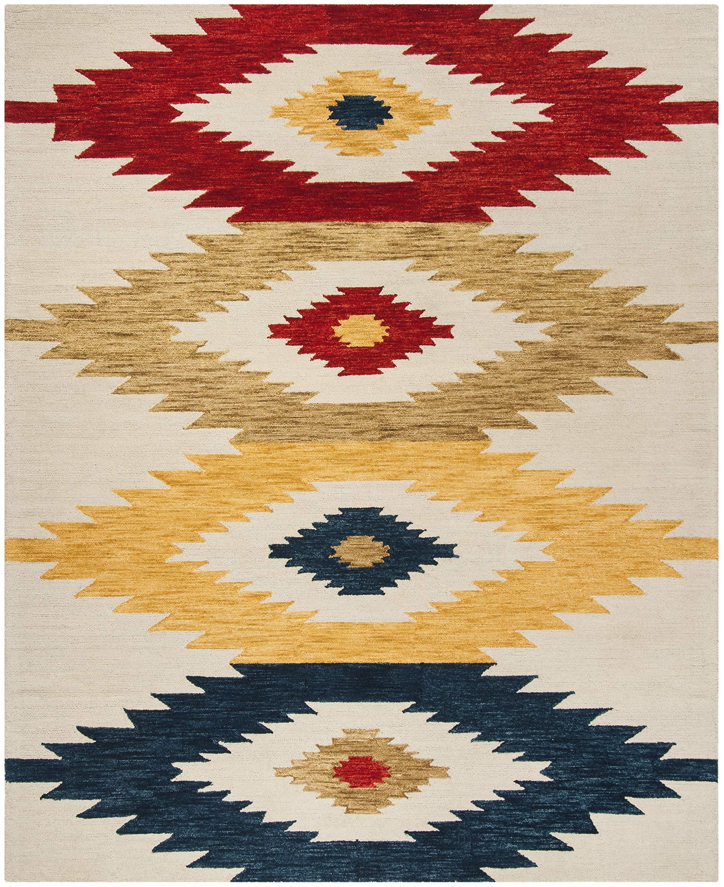 SAFAVIEH Aspen Collection Area Rug - 7' Square, Ivory & Multi, Handmade Moroccan Boho Tribal Wool, Ideal for High Traffic Areas in Living Room, Bedroom (APN704A)