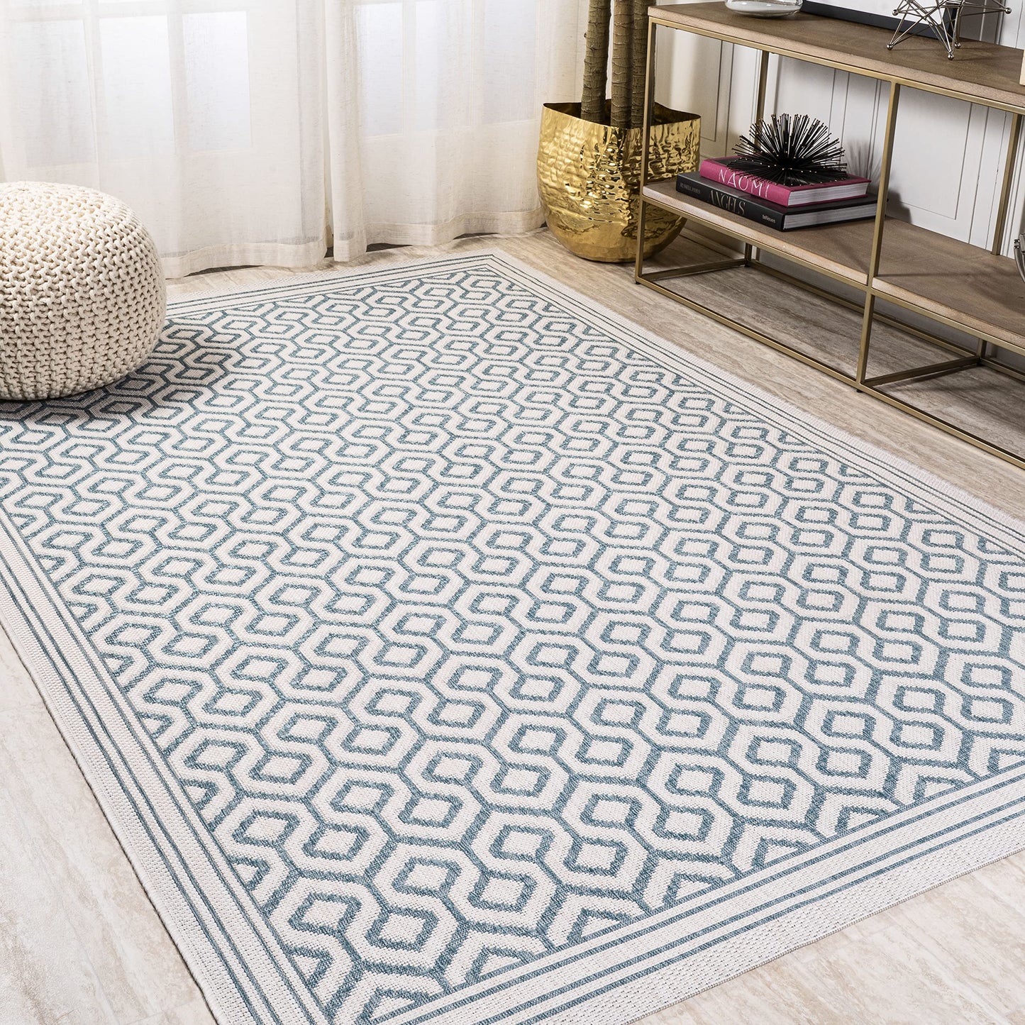 JONATHAN Y Diamond Trellis Indoor Outdoor Area Rug 3X5 Teal/Gray, Marvao for Backyard, Patio, Porch, Easy-Cleaning, High Traffic, Pet-Friendly, Non-Shedding (SMB111A-3)
