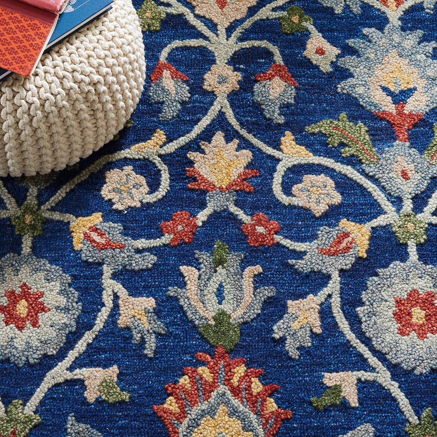 SAFAVIEH Blossom Collection 8' x 10' Blue/Rust BLM562M Handmade Floral Premium Wool Living Room Dining Bedroom Area Rug