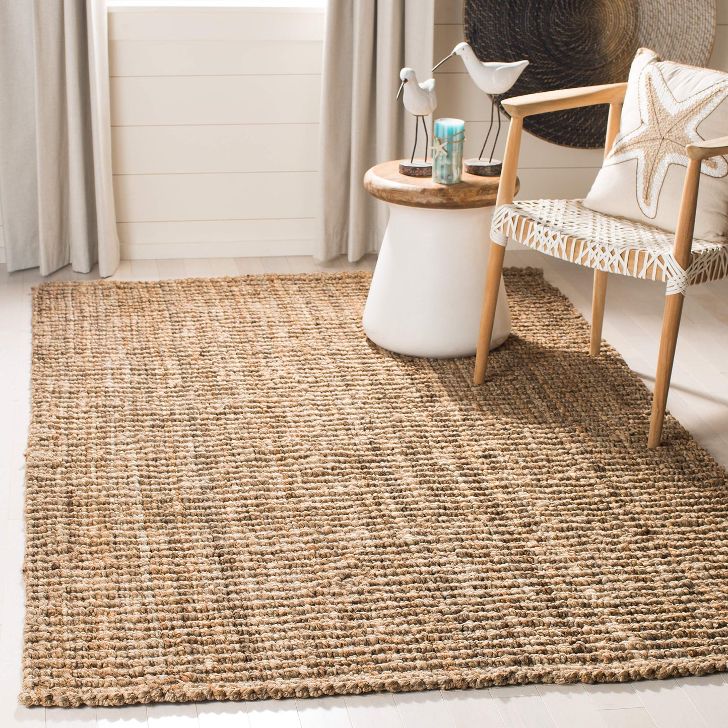 SAFAVIEH Area Rug 4' Square - Natural Fiber Collection - Natural Brown, Handmade Jute, Farmhouse Style, Chunky Textured Thick Pile (NF447A)