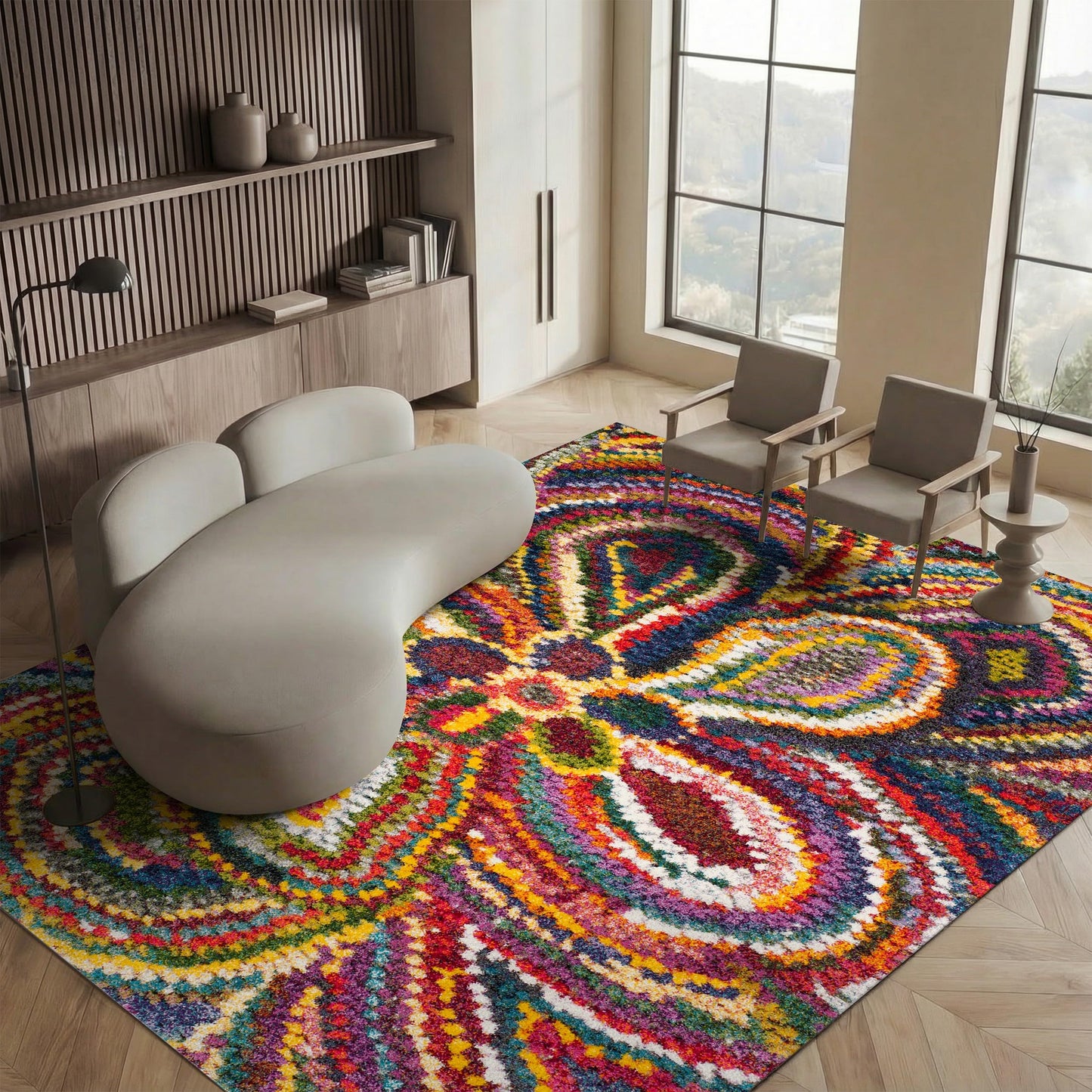 SAFAVIEH Area Rug 8x10 - Fiesta Shag Collection - Large - Multi, Modern Floral Design, Non-Shedding & Easy Cleaning, Ideal for Living Room, Bedroom, Dining Space (FSG383M)