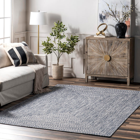 nuLOOM 5' x 8' Solid Hand Braided Indoor/Outdoor Area Rug, Pet-Friendly, High Traffic, Weather Resistant, for Patio, Balcony, Bedroom, Living, Dining Room, Wynn Navy