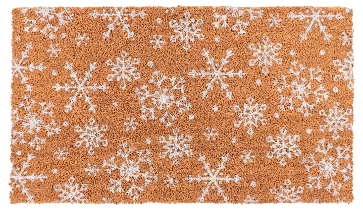 KAF Home New Coir Doormat with Heavy-Duty, Weather Resistant, Non-Slip PVC Backing | 17 by 30 Inches, 0.6 Inch Pile Height | Perfect for Indoor and Outdoor Use (Snowflake)