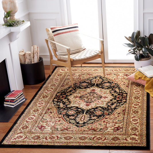 SAFAVIEH Lyndhurst Collection Area Rug - 6' x 9', Black & Beige, Traditional Oriental Design, Non-Shedding & Easy Care, Ideal for High Traffic Areas in Living Room, Bedroom (LNH330Z)