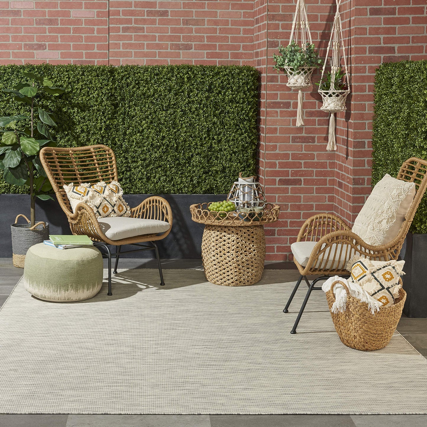 Nourison Home Positano Indoor-Outdoor Light Grey 8' x 10' Area Rug, Easy Cleaning, Non Shedding, Bed Room, Living Room, Dining Room, Backyard, Deck, Patio (8x10)