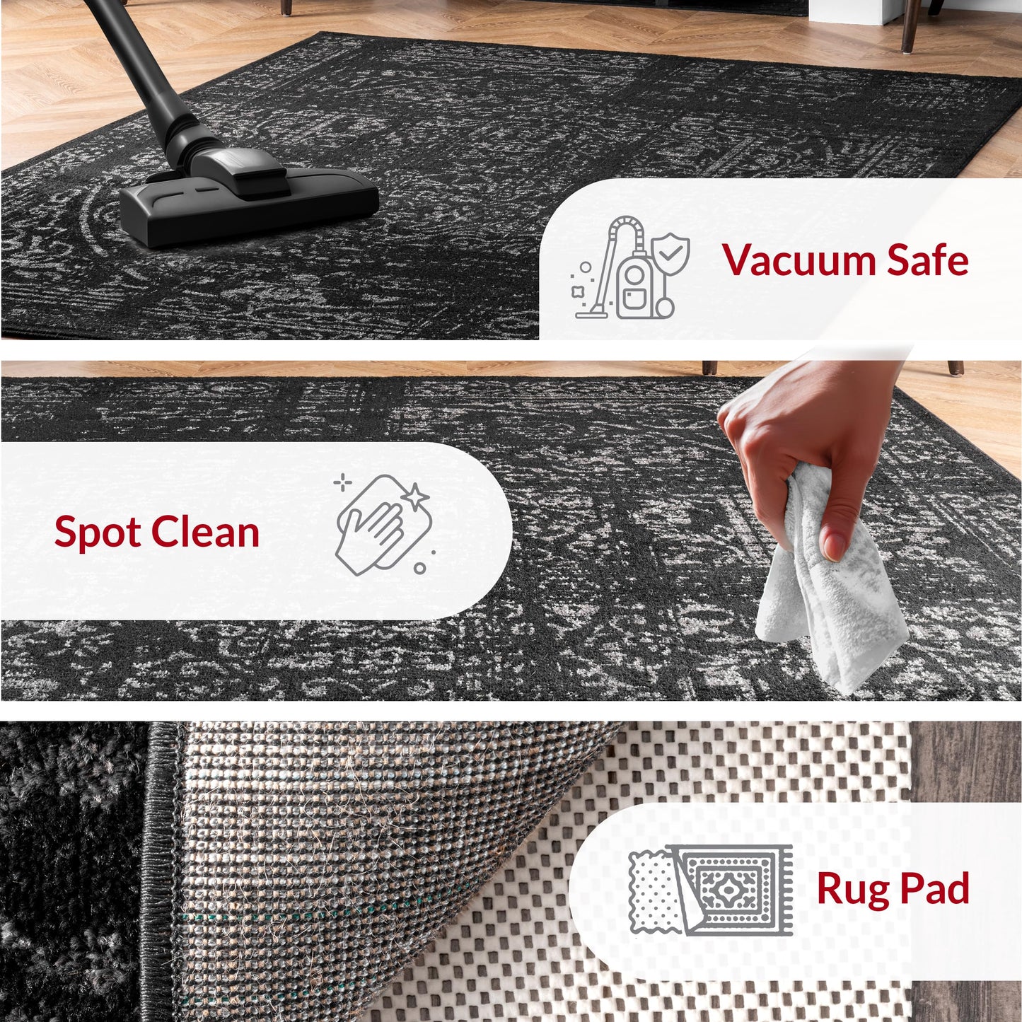 nuLOOM Arlena Vintage Traditional Area Rug - 4x6 Area Rug Modern/Contemporary Black/Grey Rugs for Living Room Bedroom Dining Room Kitchen