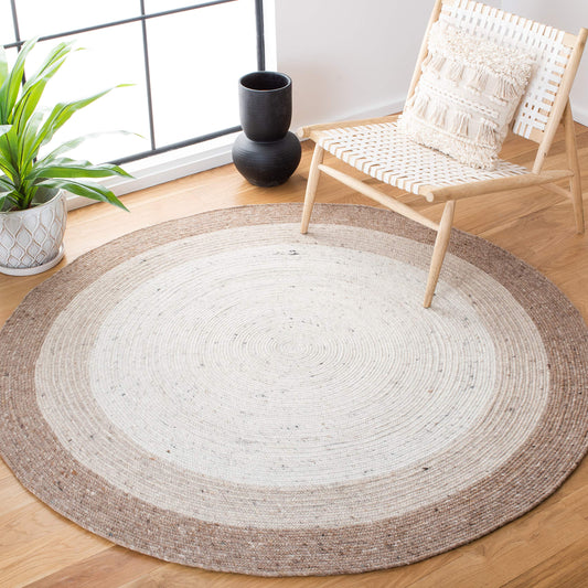 SAFAVIEH Braided Collection 4' Round Beige/Ivory BRD903B Handmade Country Cottage Reversible Wool Entryway Foyer Living Room Bedroom Kitchen Area Rug