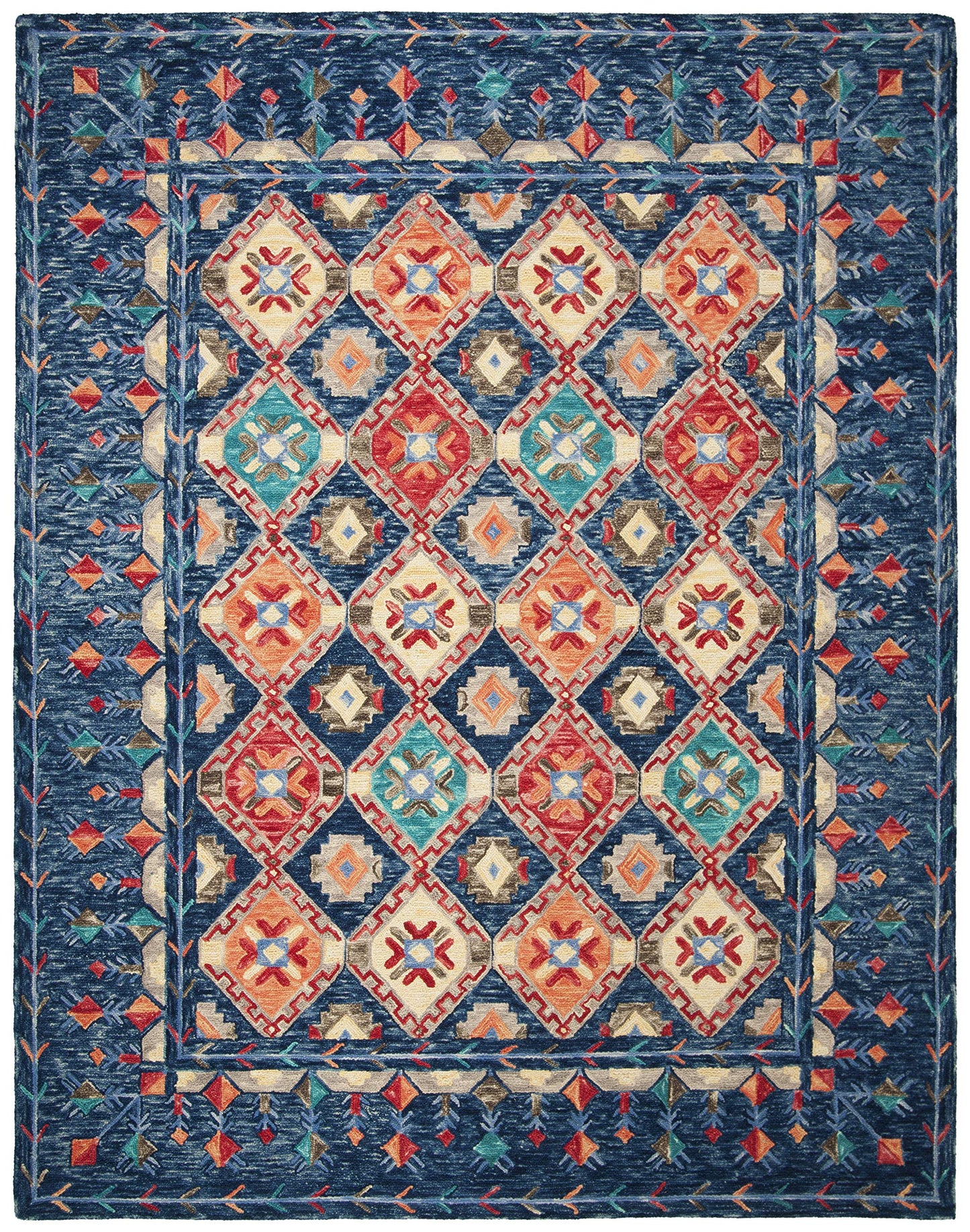 SAFAVIEH Aspen Collection 8' x 10' Navy / Orange APN515N Handmade Boho Wool Area Rug