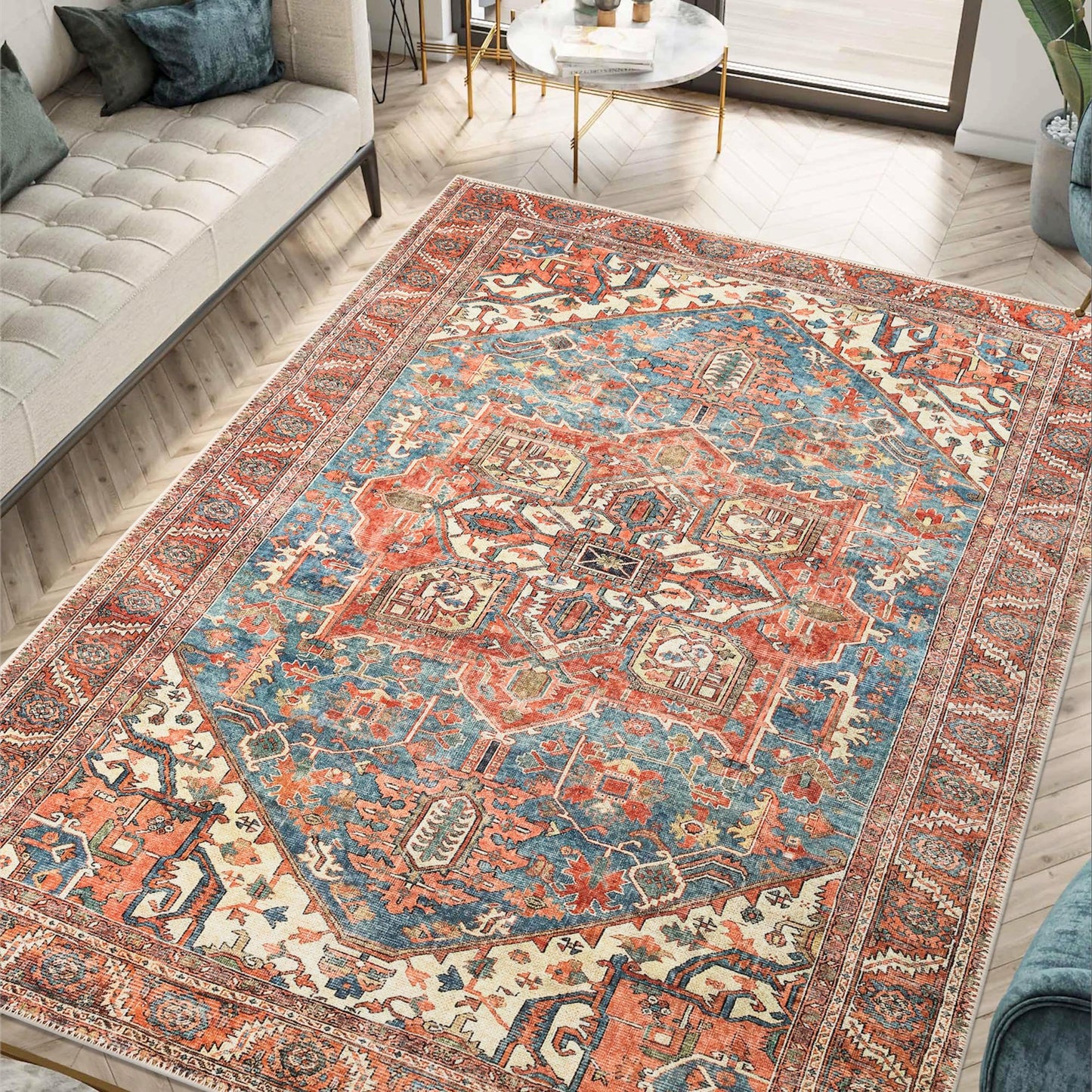 Keen Home Design 3x5 Rug - Machine Washable Entry Rug with Non-Slip Backing, Ideal for Enteryway, Kitchen, Bathroom, Laundry Room - Vintage, Easy Clean, Durable, Low Pile Rug - (3' x 5')