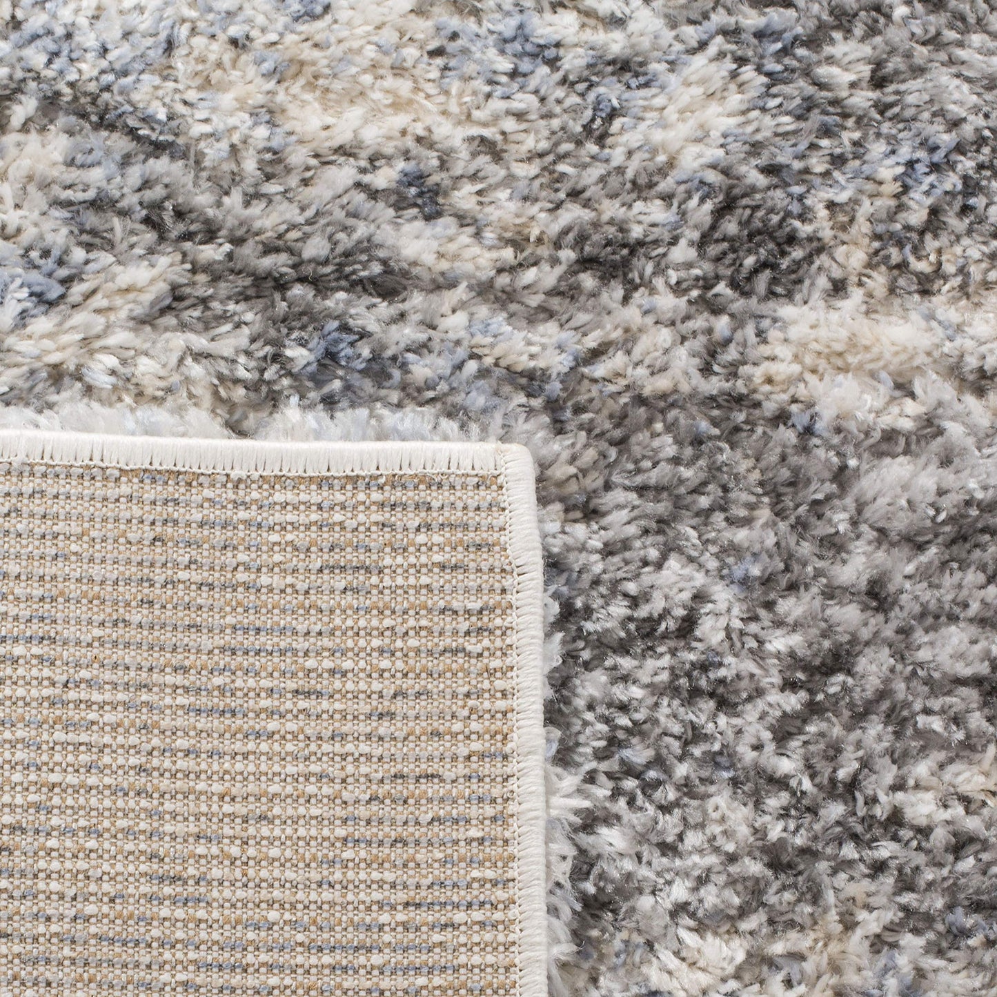 SAFAVIEH Berber Shag Collection Area Rug - 9' Square, Grey Blue & Cream, Non-Shedding & Easy to Clean, Ideal for Living Room, Bedroom, Dining Space (BER219G)