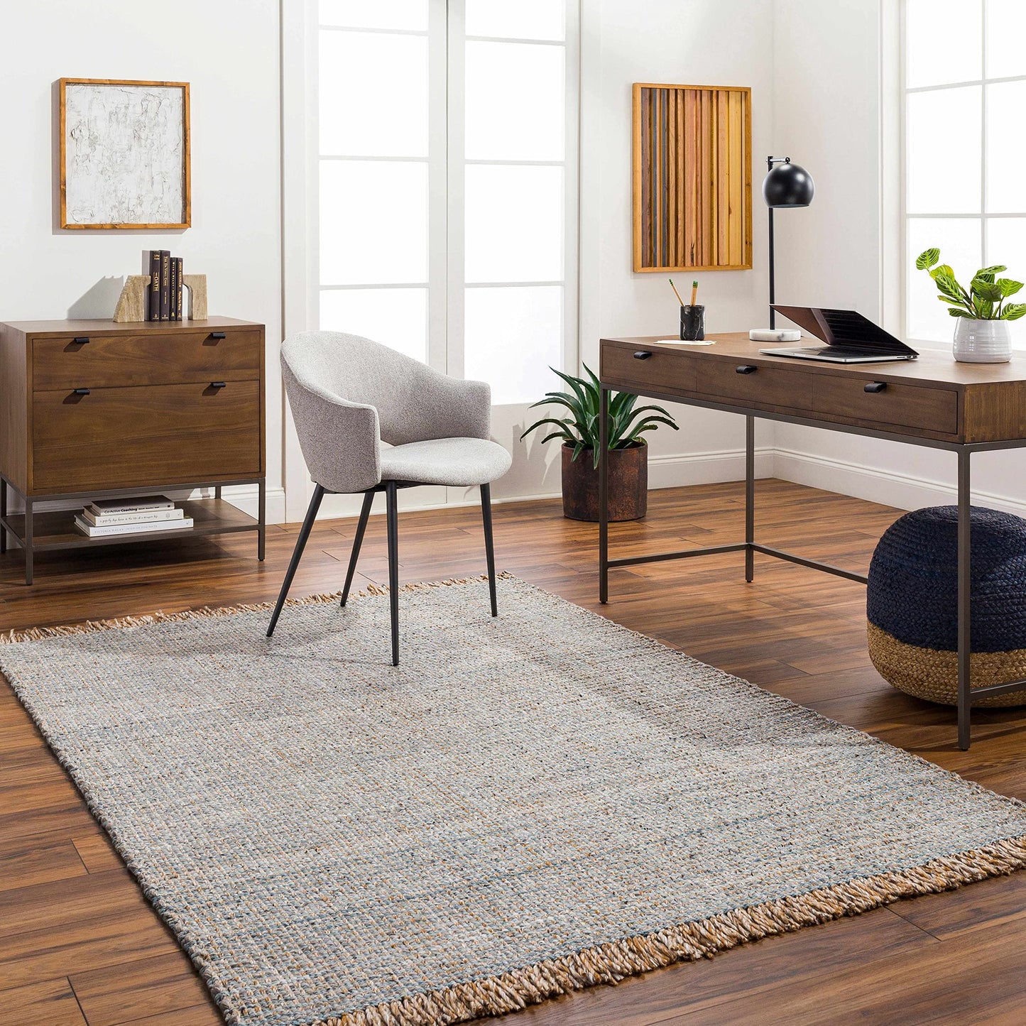 Hauteloom Orinoco Recycled Material Living Room, Bedroom Area Rug - Contemporary - Light Blue, Tan, Medium Gray - 2' x 3'