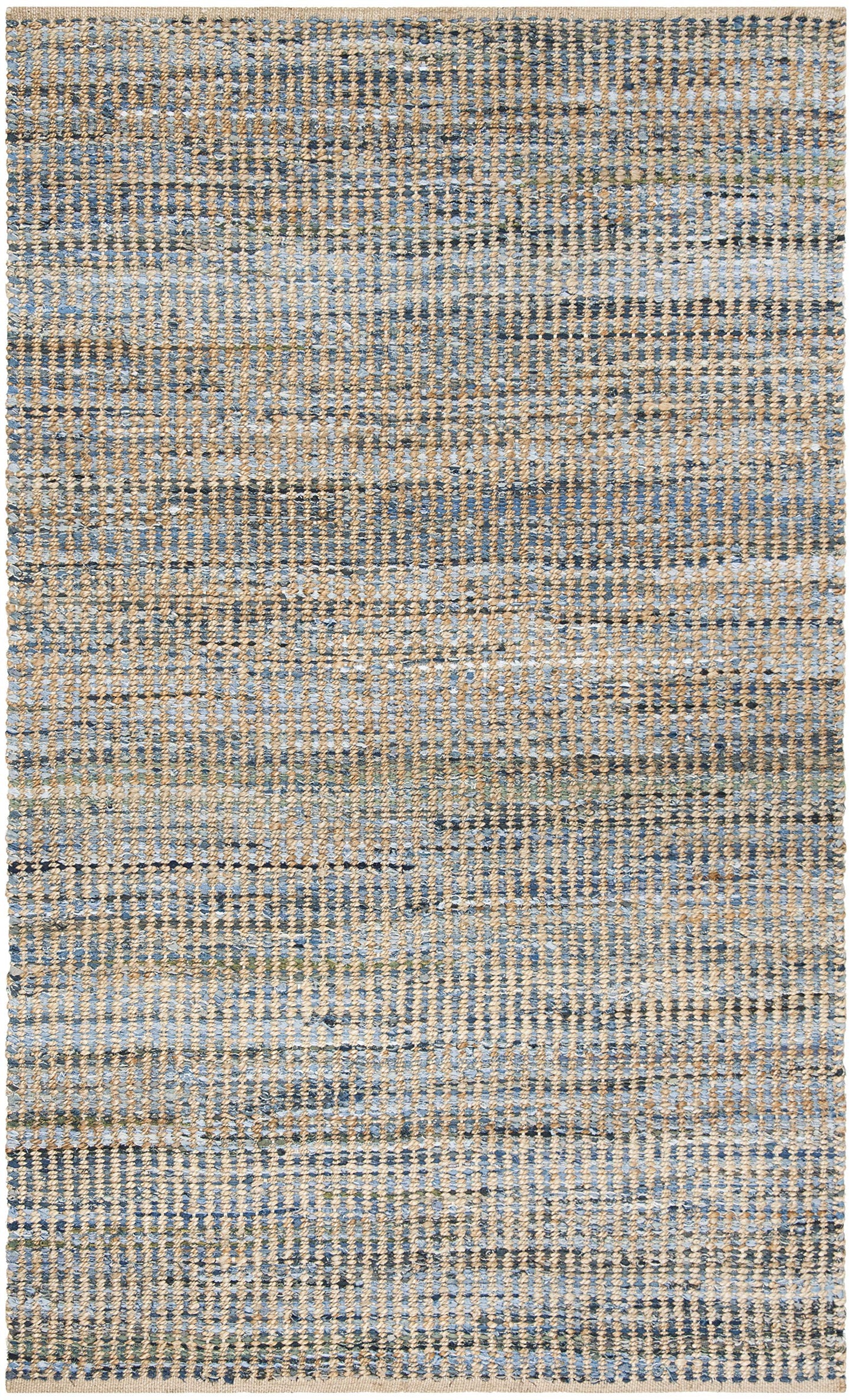 SAFAVIEH Cape Cod Collection Accent Rug - 4' x 6', Natural & Blue, Handmade Flat Weave Coastal Braided Jute, Ideal for High Traffic Areas in Entryway, Living Room, Bedroom (CAP352A)