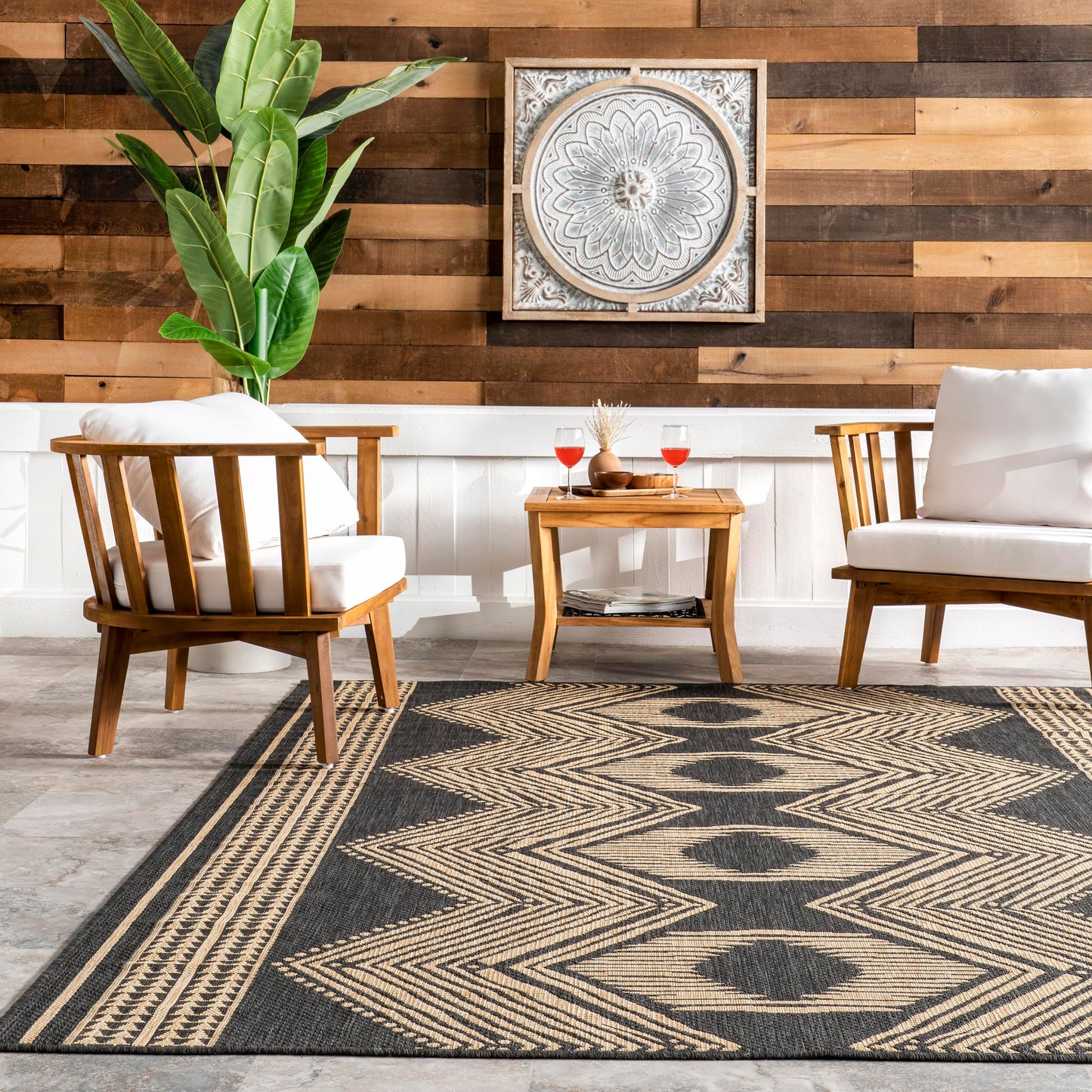 Nuloom Ranya Dark Grey/Ivory, 5' x 8', Tribal Geometric, Soft and Cozy, High Traffic, Stain Resistant, Easy Clean, Durable Area Rug for Indoor/Outdoor Patio, Deck, Porch, Garden, Courtyard