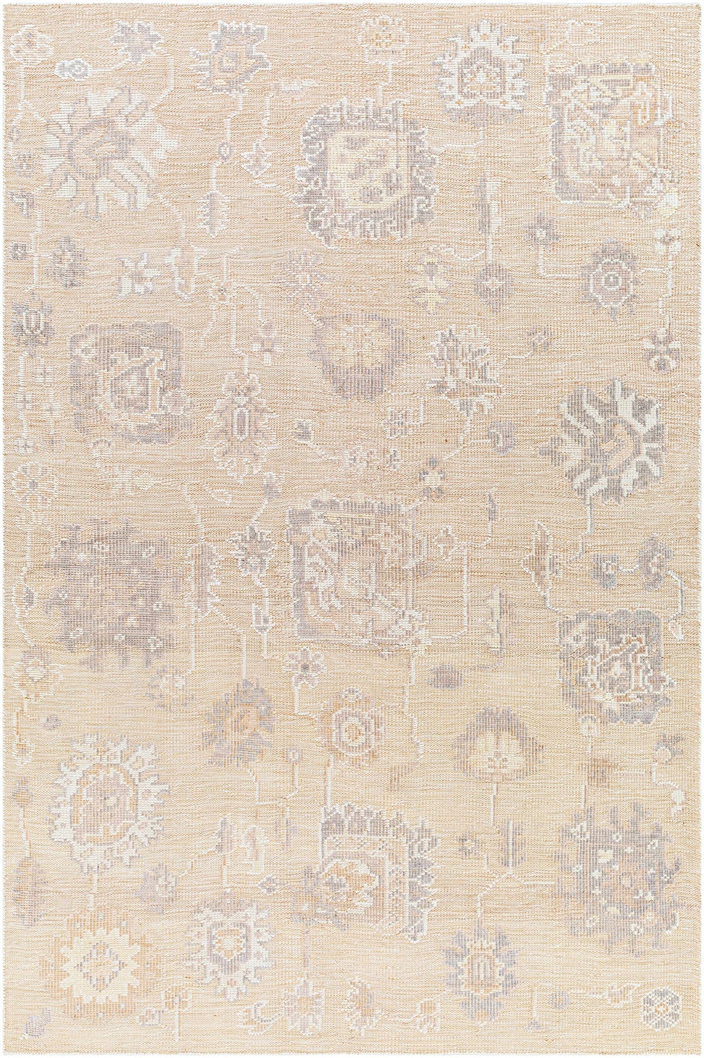 Hauteloom Bulusan Recycled Material Area Rug - Floral Medallion Geometric Distressed Abstract - Traditional Oushak Transitional Oriental Farmhouse - Light Gray, Dark Red, Beige, Cream, Gray - 2' x 3'