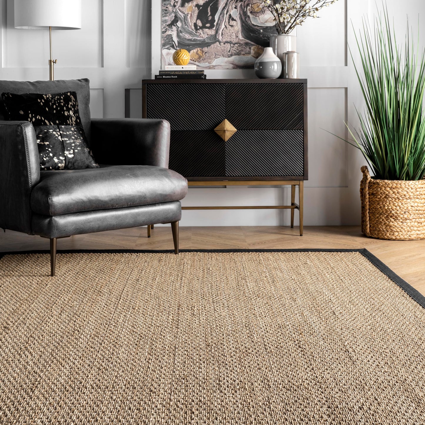 Nuloom Elijah Black/Natural, 2' x 3', Basketweave, Seagrass, Soft and Textured, High Traffic, Stain Resistant, Easy Clean, Durable Area Rug for Bedroom, Living Room, Dining, Den, Foyer, Entryway