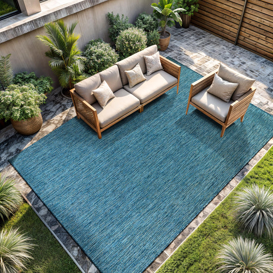 CAMILSON Outdoor Rug 8x10 Modern Area Rugs for Indoor and Outdoor Patios and Porches - Waterproof, Washable, Non-Shedding, Easy-to-Clean Outside Carpet (8 x 10, Solid - Aqua)