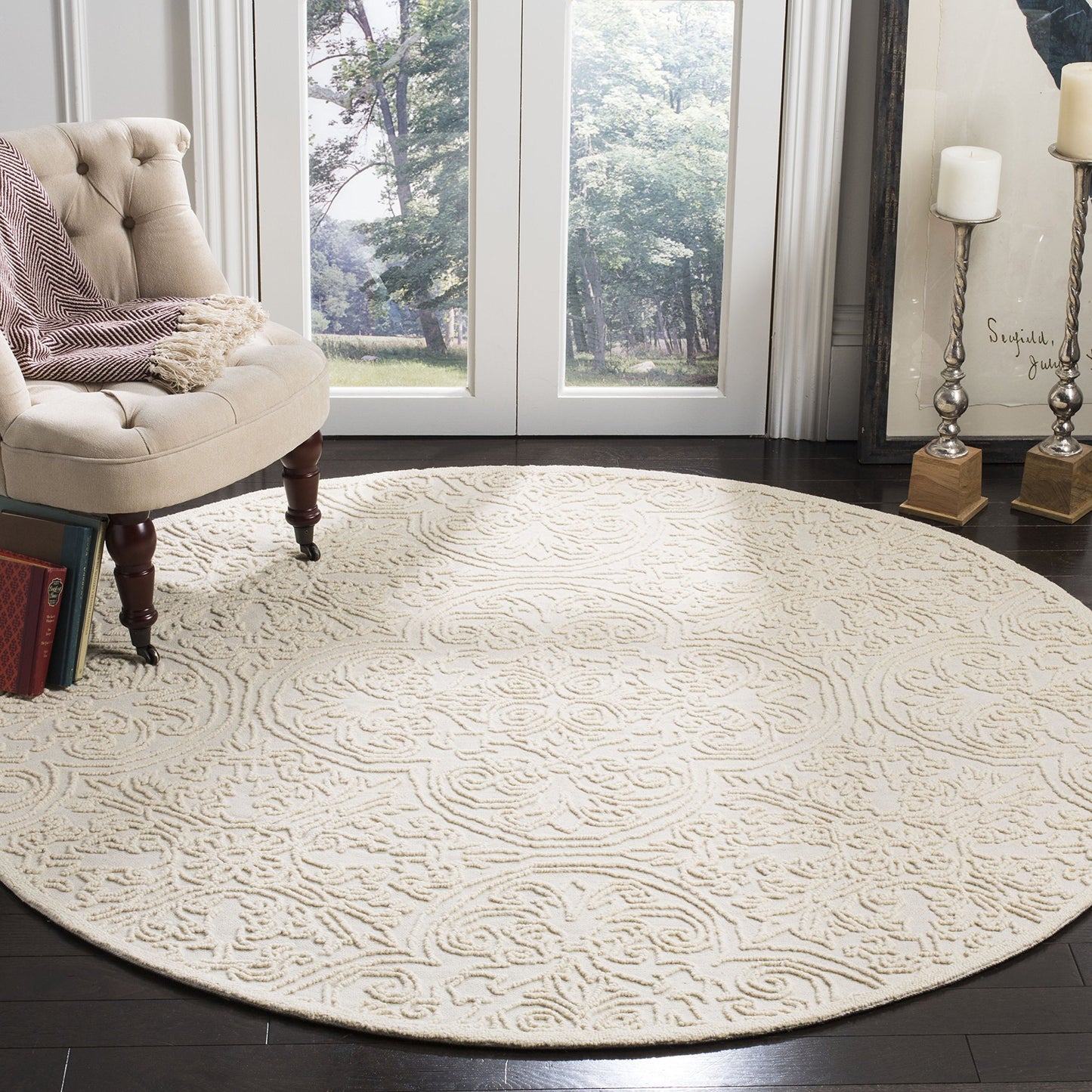 Martha Stewart x SAFAVIEH Area Rug Collection - 6' Round, Ivory, Handmade Wool, Ideal for Living Room, Bedroom, Office, Dining Space (MSR3511C)