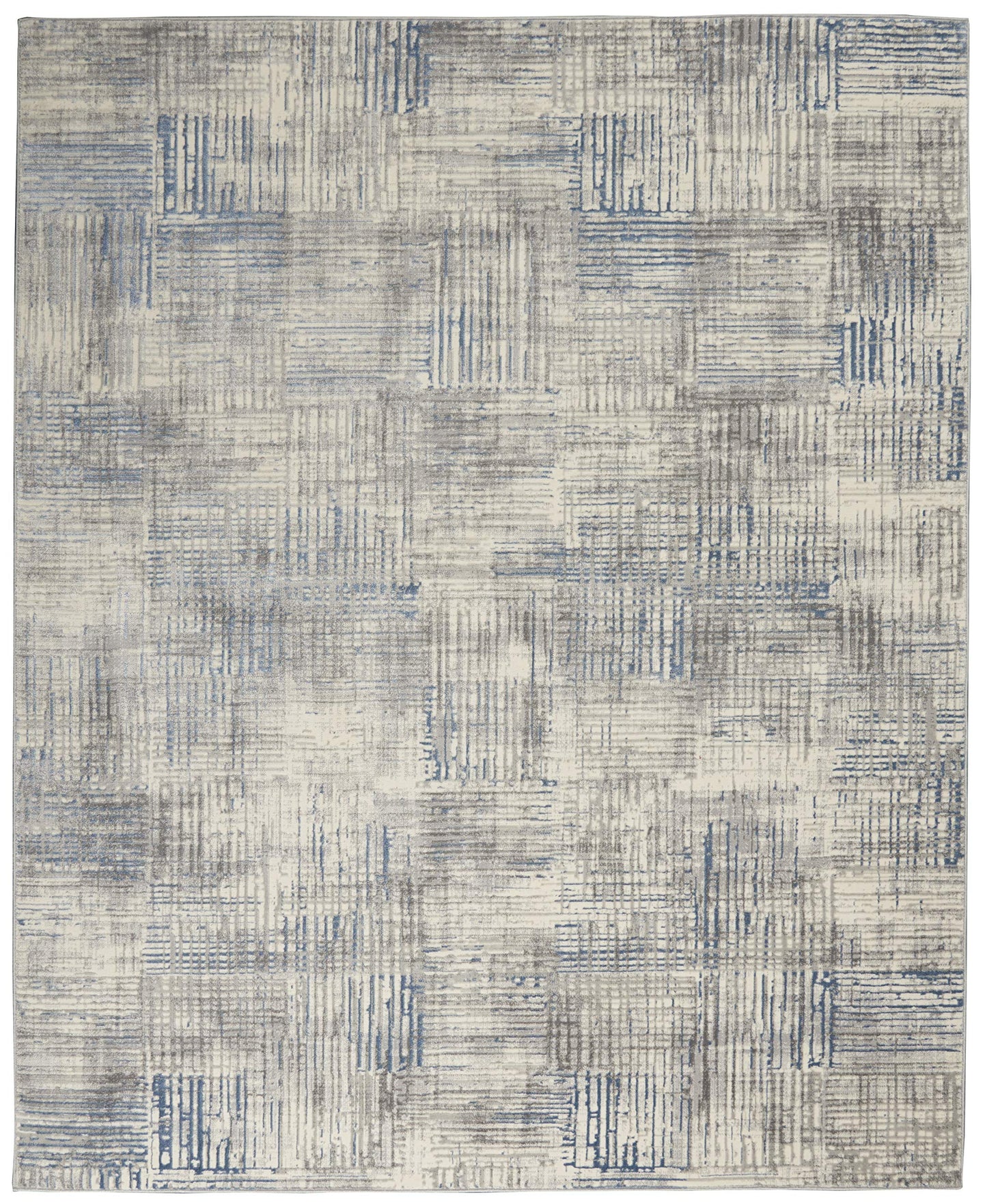 Nourison Home Solace Contemporary Rustic Ivory/Grey/Blue 8' x 10' Area Rug, Easy Clean, Non Shedding, Bed Room, Living Room, Dining Room, Kitchen, (8' x 10')
