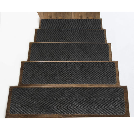 Indoor and Outdoor Carpet Stair Treads - 32" x 8" Non-Slip Stair Treads Carpet for Wooden Steps - Rubber Stair Tread Mats - Stair Rugs Anti Slip for Kids Elders and Dogs – Black Set of 14