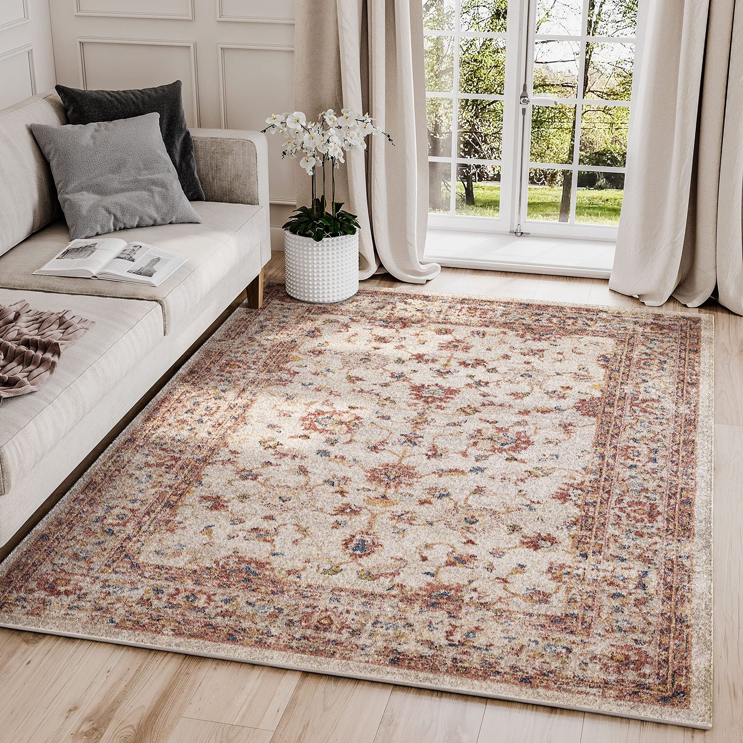Abani Traditional Beige & Red 5'3" x 7'6" Area Rug, Babylon Collection - Classic Motif Vintage Turkish Accent Rug Rugs