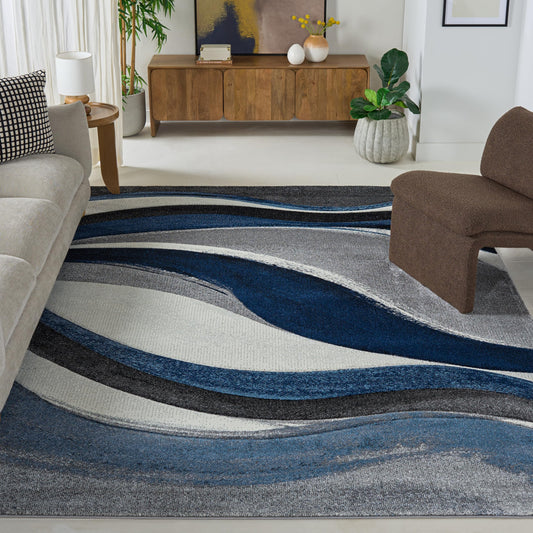SAFAVIEH Hollywood Collection Area Rug - 9' x 12', Grey & Blue, Mid-Century Modern Design, Non-Shedding & Easy Care, Ideal for High Traffic Areas in Living Room, Bedroom (HLW766F)