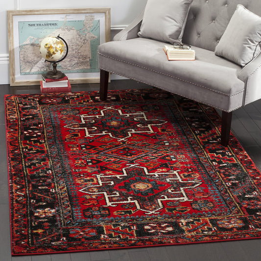 SAFAVIEH Vintage Hamadan Collection Area Rug - 5'3" x 7'6", Red & Multi, Traditional Persian Design, Non-Shedding & Easy to Clean, Ideal for Living Room, Bedroom, Dining Space (VTH211A)