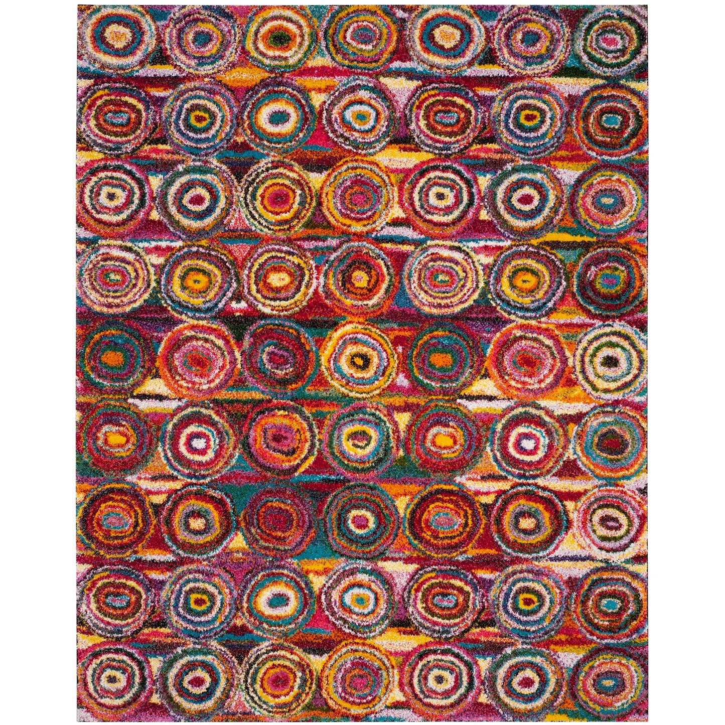 SAFAVIEH Fiesta Shag Collection Accent Rug - 3' x 5', Multi, Circles Abstract Design, Non-Shedding & Easy Care, 0.5-inch Thick Ideal for High Traffic Areas in Foyer, Living Room, Bedroom (FSG359M)