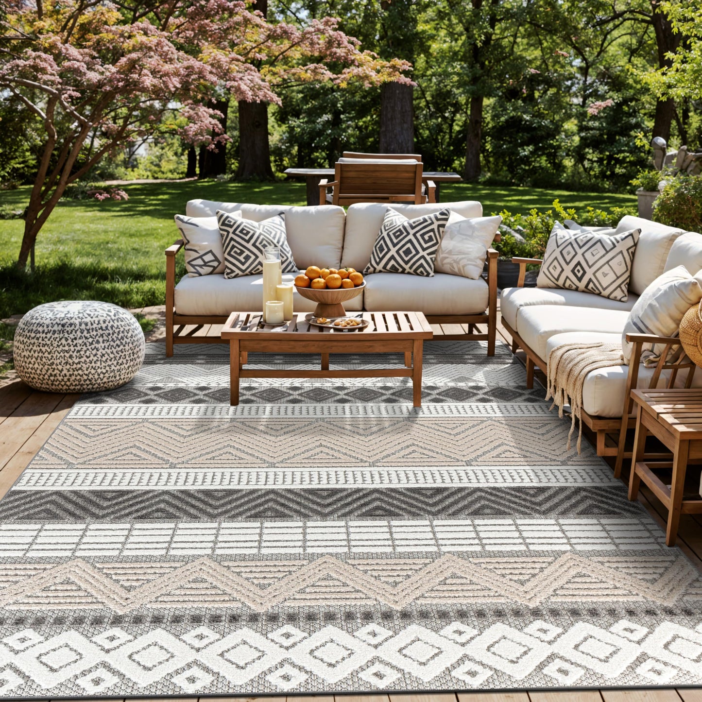 Rugshop Marbella Contemporary Boho Non-Shedding Easy Cleaning Patio Deck Backyard Indoor/Outdoor Area Rug 7'10" x 10' Gray