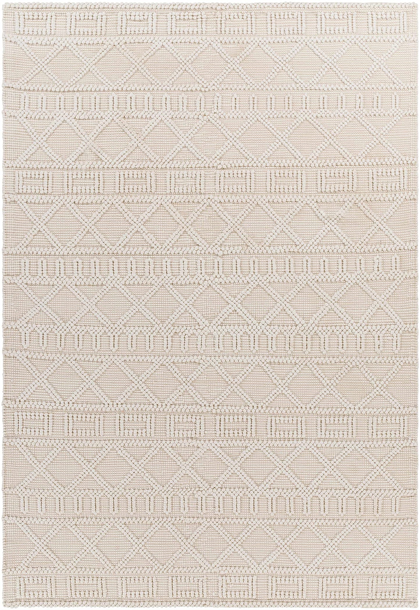 Hauteloom Canta Recycled Material Area Rug - Geometric Diamond Trellis Lattice Greek - Bohemian Transitional Modern Contemporary Farmhouse - Beige, Ivory, Cream, Neutral, Off - 27" x 45"