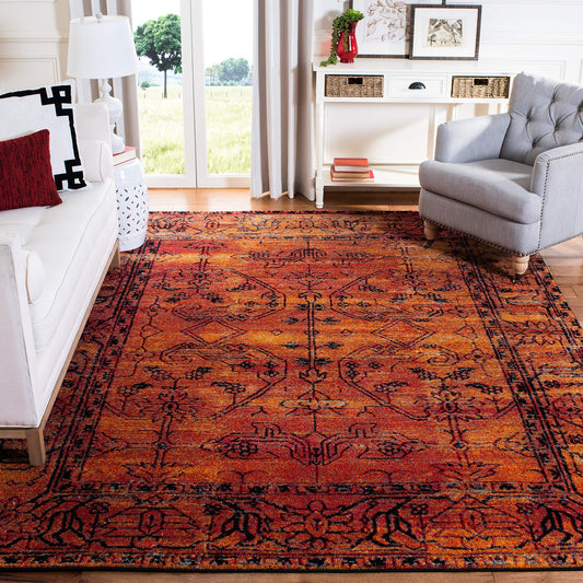SAFAVIEH Vintage Hamadan Collection Area Rug - 6'7" Square, Orange, Oriental Traditional Persian Design, Non-Shedding & Easy Care, Ideal for High Traffic Areas in Living Room, Bedroom (VTH216C)