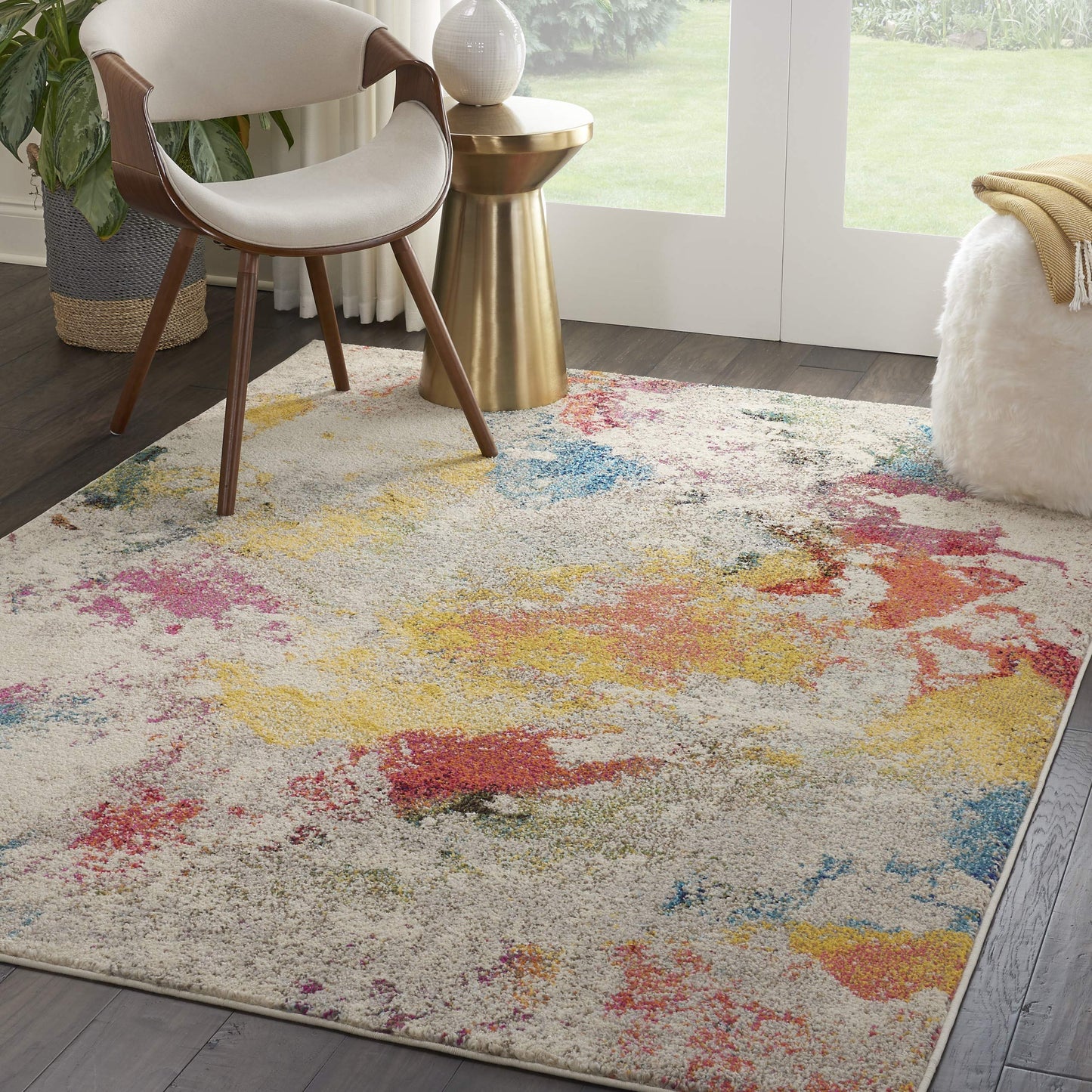 Nourison Home Celestial Modern Ivory/Multicolor 5'3" x 7'3" Area Rug, Easy Cleaning, Non Shedding, Bed Room, Living Room, Dining Room, Kitchen (5x7)