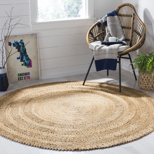 SAFAVIEH Natural Fiber Round Collection 6' Round Natural NF356A Handmade Boho Charm Farmhouse Jute Area Rug