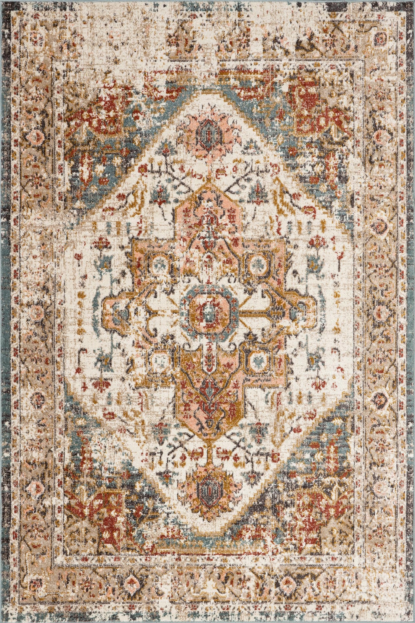nuLOOM Performance Oriental Style Area Rug, Vintage Design, Durable, Easy to Clean, Justine Beige, 4' x 6'