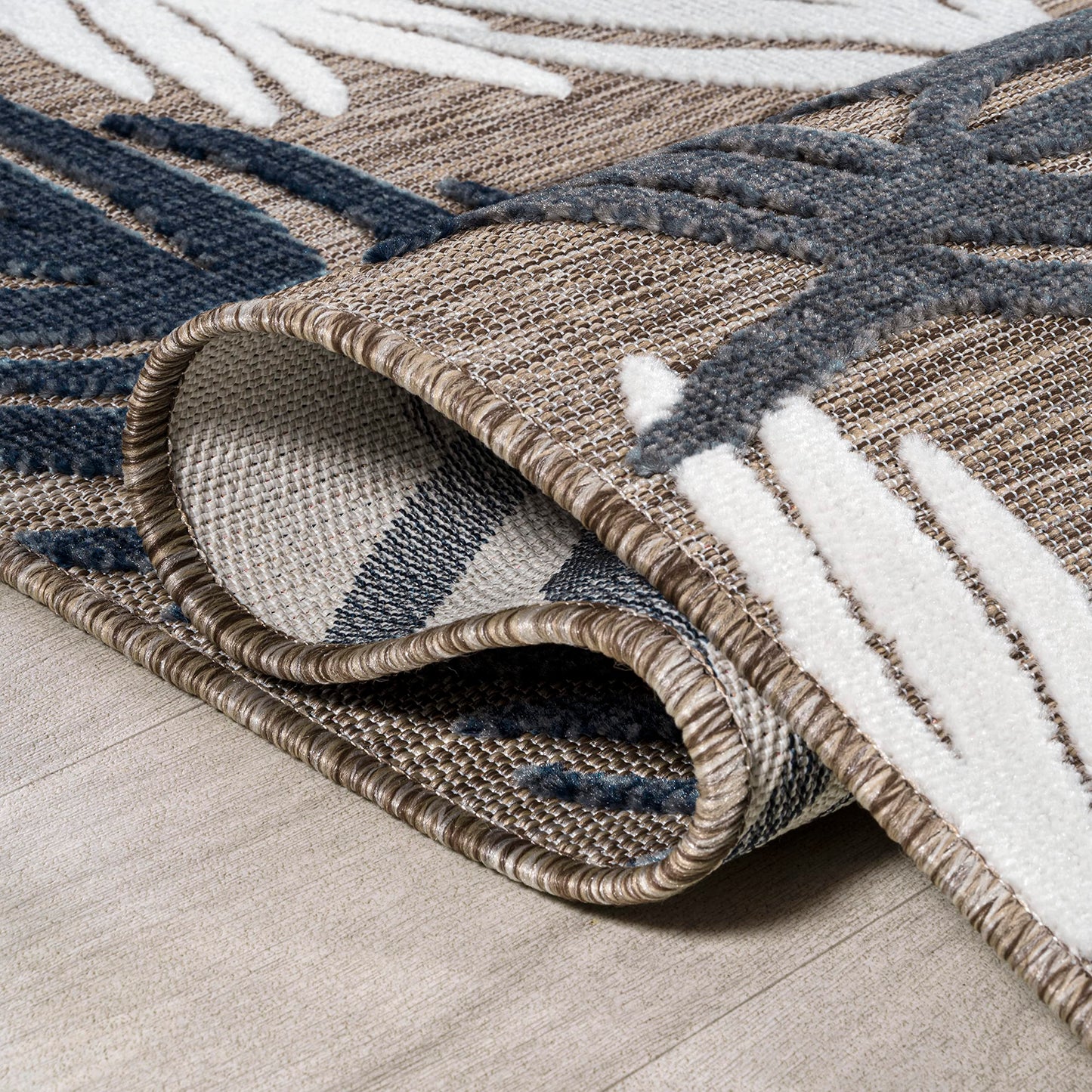JONATHAN Y Tropical Palm Indoor Outdoor Runner Rug 2X8 Brown/Navy/Ivory, Montego High-Low for Backyard, Patio, Porch, Easy-Cleaning, High Traffic, Pet-Friendly, Non-Shedding (HWC101B-28)