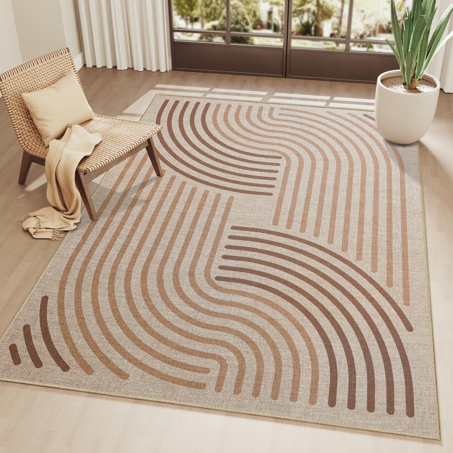 CASTLYE Easy Jute 6x9 Brown Outdoor Patio Rug Machine Washable Boho Carpet