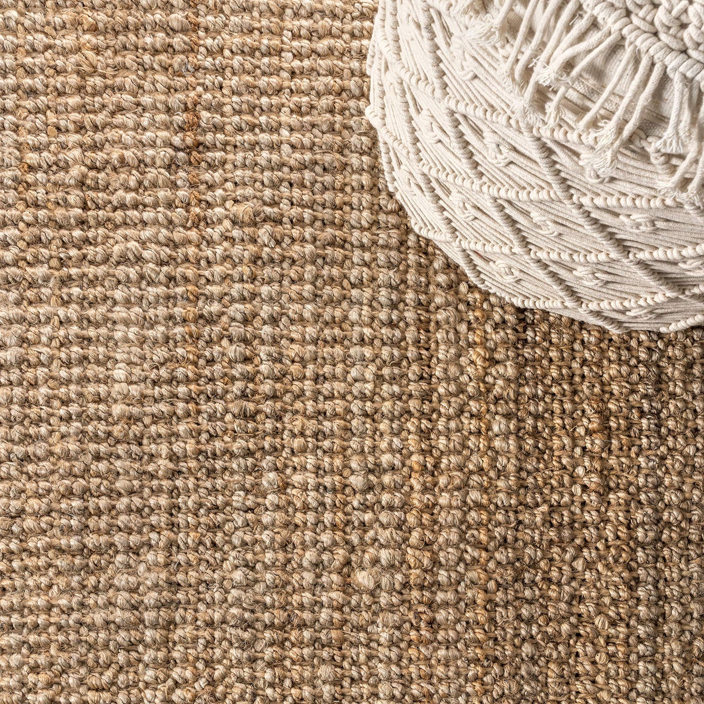 JONATHAN Y Handwoven Jute Fringe Natural 5x5 Square Indoor Area Rug, Pata, Bohemian, Rustic, Cottage, Easy-Cleaning for Living Room, Bedroom, Kitchen, Non-Shedding (NRF103A-5SQ)