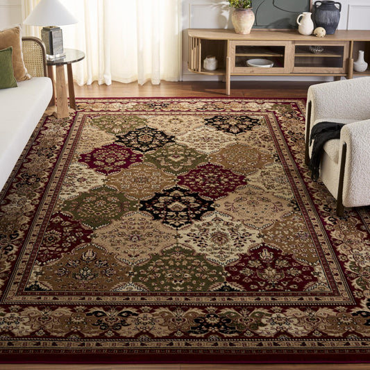SAFAVIEH Lyndhurst Collection Area Rug - 8' x 11', Multi & Red, Traditional Oriental Design, Non-Shedding & Easy Care, Ideal for High Traffic Areas in Living Room, Bedroom (LNH221B)